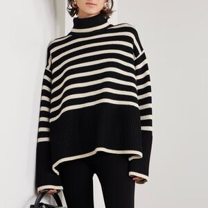 Toteme Signature Stripe Wool Blend Turtleneck Sweater
